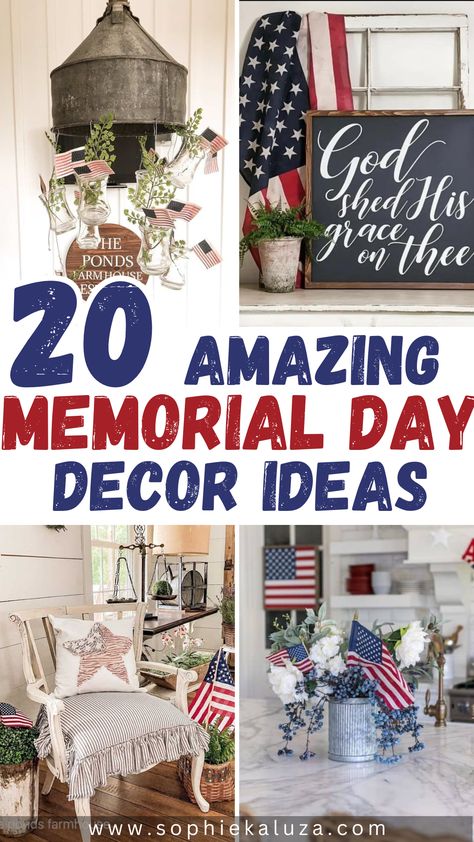 20 Best Patriotic Decor Ideas for Memorial Day & 4th of July, farmhouse 4th july decor, patriotic decor ideas, stars and stripes decor, us flag decoration Memorial Day Tablescapes, Memorial Day Decorations Outdoor, Memorial Day Porch Decor, Farmhouse 4th Of July Decor, Patriotic Decor Ideas, Decorating With Red, Farmhouse Patriotic Decor, 4th Of July Home Decor, Memorial Day Photos