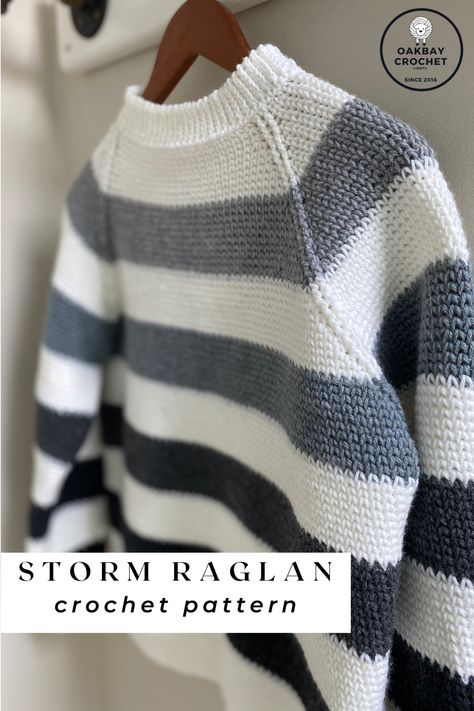 Crochet Raglan Sweater Diagram, Stripped Sweater Crochet, Crochet Stripped Sweater Pattern, Crochet Sweater Ideas For Men, Crochet Striped Sweater Pattern, Crochet Sweater Pattern Free Men, Striped Crochet Sweater Pattern, Men Sweater Crochet, Crochet Sweater Stripes