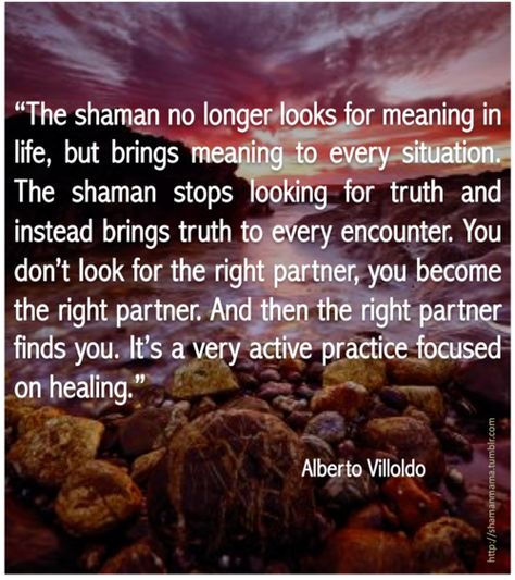 "The shaman no longer looks for meaning in life, but brings meaning to every situation. The shaman stops looking for truth and instead brings truth to every encounter. You don't look for the right partner, you become the right partner. And then the right partner finds you, it's a very active practice focused on healing." Shamanism Spirituality, Shaman Woman, Soul Retrieval, Manifestation Magic, Shamanic Journey, Shamanic Healing, Awakening Quotes, Spiritual Life, Self Healing