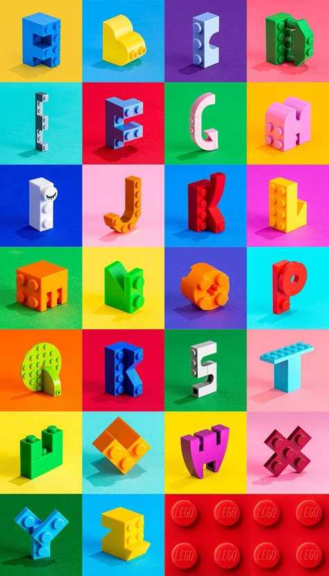 Lego Alphabet Letters, Lego Font, Pencil Challenge, Lego 3d, Lego Letters, Lego Poster, Photoshop Tutorial Typography, Vintage Lego, Typography Alphabet