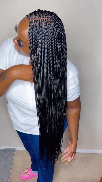 Box Braids Small Long, Box Braids Hairstyles Small Long, Small Waist Length Box Braids, Small Box Braids With Knots, Small Box Braids Black Women, Small Box Braids Hairstyles For Black Women, Black Small Box Braids, Small Individual Braids For Black Women, Small Parts Box Braids