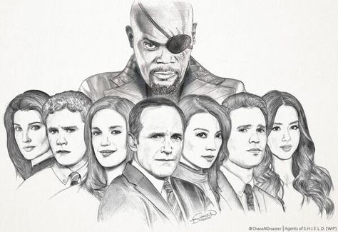 AGENTS OF SHIELD,SAMUEL L.JACKSON AS DIRESTOR FURY,CLARK GREGG AS PHIL COULSON,MING-NA WEN AS MELINDA MAY,BRETT DALTON AS GRANT WARD,ELIZABETH HENSTRIDGE AS JEMMA SIMMONS,IAIN DE CAESTECKER,CHLOE BENNET AS SKYE Agents Of Shield Drawing, Agents Of Shield Fanart, Shield Drawing, Brett Dalton, Drawing Marvel, Jemma Simmons, Marvel Shield, Elizabeth Henstridge, Grant Ward