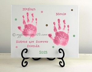 "Sisters are forever friends." ($54.99)    Handprint and Footprint Pottery Keepsake. Baby Footprint Kit, Baby Footprint Art, Memory Gifts, In Loving Memory Gifts, Baby Footprint, Big Sister Little Sister, Footprint Art, Handprint Crafts, Shower Bebe