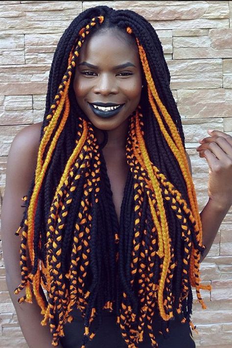 Pumpkin Spice  - 21 Beautiful Black Women Slaying In Yarn Twists, Braids and Locs Orange Hairstyles, Orange Braids, Yarn Braids Styles, Yarn Twists, Big Cornrows, Braids Color, Braids Locs, Hair Orange, Hairstyles Color