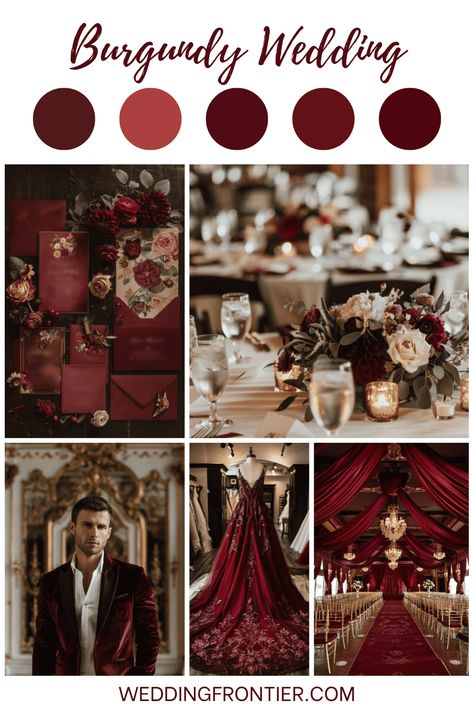 Vermillion Wedding Theme, Red Decoration Wedding, Deep Red Wedding Decor, Burgundy Decor Wedding, Black White And Red Wedding Theme, Dark Red And Gold Wedding, Blood Red Wedding Theme, Crimson Wedding Theme, Velvet Red Wedding