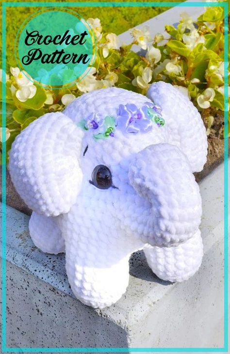 Marshmallow Amigurumi, Crochet Elephant Pattern Free, Crochet Butterflies, Amigurumi Elephant Pattern, Crochet Elephant Pattern, Crochet Toys Free, Easy Crochet Animals, Crochet Dolls Free Patterns, Crochet Animals Free Patterns