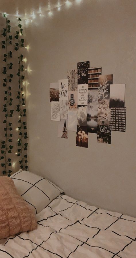 Wall Stickers Bedroom Aesthetic Ideas, Picture Wall Bedroom Ideas, Small Wall Collage Ideas, Cool Things To Put On Your Wall, 6x4 Photo Wall Display, Photos On Wall Ideas Bedrooms, Room Decor With Pictures, Room Decorate Ideas, Empty Bedroom Wall Ideas