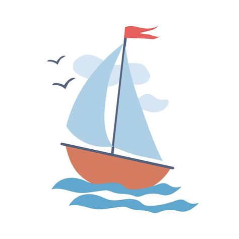 Sailing Boat Illustration, Sailboat Illustration, Boat Vector, Boat Illustration, Water Illustration, Doodle Style, Flat Vector Illustration, Sailing Boat, Flat Vector