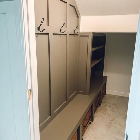 Downstairs Closet Ideas, Closet On Stair Landing, Closet Understairs Storage, Coat And Storage Closet, Makeshift Coat Closet, Coat Hanging Ideas Under Stairs, Harry Potter Closet Organization, Closet At Top Of Stairs, Under The Stairs Coat Storage