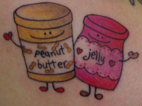 Peanut Butter Jelly Tattoo, Peanut Butter And Jelly Tattoo, Jelly Tattoo, Wedding Doodles, Body Doodles, J Tattoo, Sister Tattoo, Small Tattoos With Meaning, Bff Tattoos