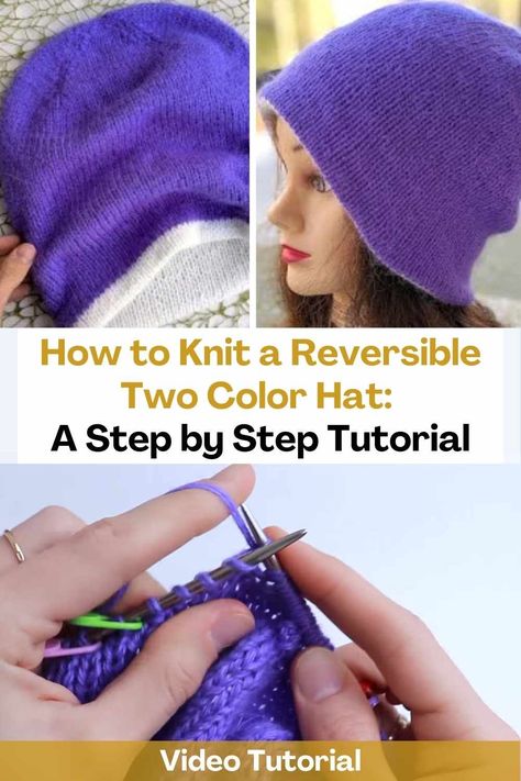 Knitting hats is a great way to showcase your skills and creativity, but have you ever tried knitting a reversible two-color hat? If you haven't, don't worry - it's easier than you might think, and the results are impressive. In this tutorial, we'll show you how to knit a reversible two-color hat, so you can add it to your collection of knitwear. The first step in knitting a reversible two-color hat is choosing your yarn. For this project, it's best to use a soft, lightweight yarn that will... Reversible Knitted Hat Pattern, Reversible Beanie Knitting Pattern, Knitting 101, Knit Beanie Pattern, Learn To Knit, Knitting Hat, Knitting Hats, Hat Patterns Free, Yarn Hats