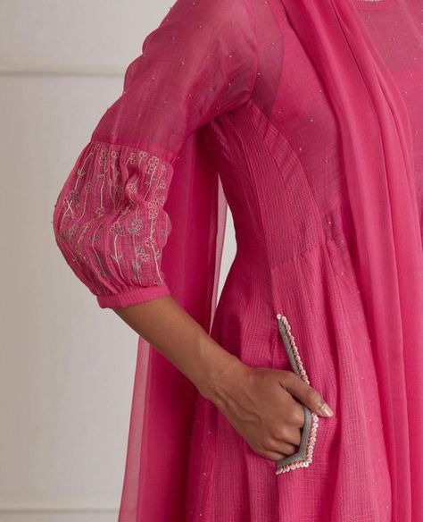 Cotton Suit Designs, Sheer Dupatta, Pink Anarkali, Printed Embroidery, Kurta Patterns, Silk Pant, Embroidered Anarkali, Frock For Women, Pakistani Fashion Casual