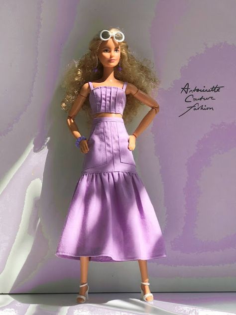 Fashion Dolls Couture - Unlimited: August 2021 Flare Midi Skirt, Barbie Dress Pattern, Barbie Sewing, Made To Move Barbie, Barbie Sewing Patterns, Crochet Doll Dress, Linen Crop Top, Curvy Barbie, Barbie Clothes Patterns