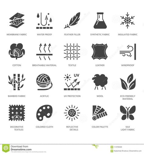 Material Vector Flat Glyph Icons ... Symbols Illustration, Clothes Material, Presentation Styles, Technical Clothing, Glyph Icon, Textile Industry, Pixel Perfect, Wedding Vector, Fabric Texture