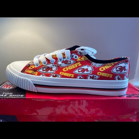 New KC Chiefs canvas shoes Nfl Shoes, Kc Chiefs, Hoka Running Shoes, Canvas Shoes, Nfl, Size 7, Sneakers, Canvas, Jewelry Watches