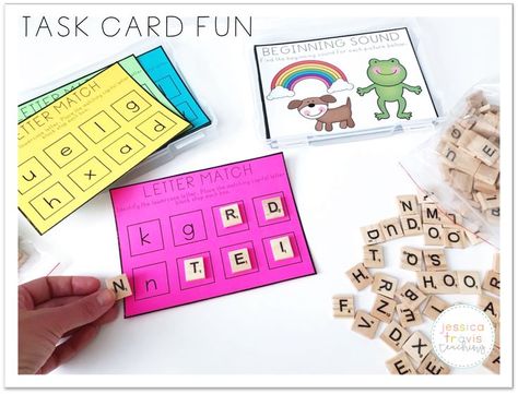 Alphabet Task Cards: FREE and FUN!, an education post from the blog Jessica Travis Teaching, written by Jessica Travis on Bloglovin’ Task Boxes Preschool, Task Cards Kindergarten, Teachers Pay Teachers Freebies, Task Cards Free, Kindergarten Anchor Charts, Whole Brain Teaching, Alphabet Matching, Task Boxes, Vocabulary Cards