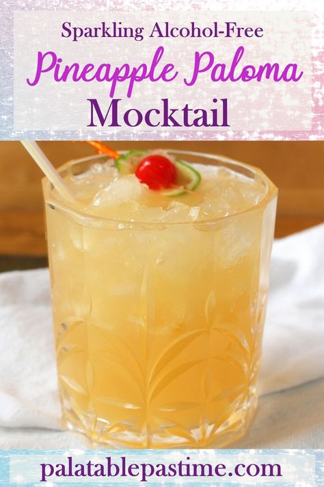 Sparkling Pineapple Paloma Mocktail is a non-alcoholic play on the classic Paloma cocktail which is flavored with lime and grapefruit soda. Non Alcoholic Pineapple Drinks, Pineapple Mocktail Recipe, Pineapple Mocktail Non Alcoholic, Mocktails Pineapple, Pineapple Paloma, Pineapple Mocktails, Giggle Water, Making Drinks, Mexican Cocktails