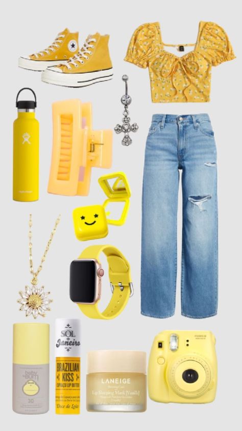 #yellow #sunny #sunshine #summer #soring #cute #slay #fyp #preppy #pretty Yellow Top Outfit, Sunflower Outfit, Tank Dresses Outfit, Trendy Outfits For Teens, Yellow Outfit, Outfits With Converse, Tomboy Style Outfits, Cute Everyday Outfits, Tomboy Fashion