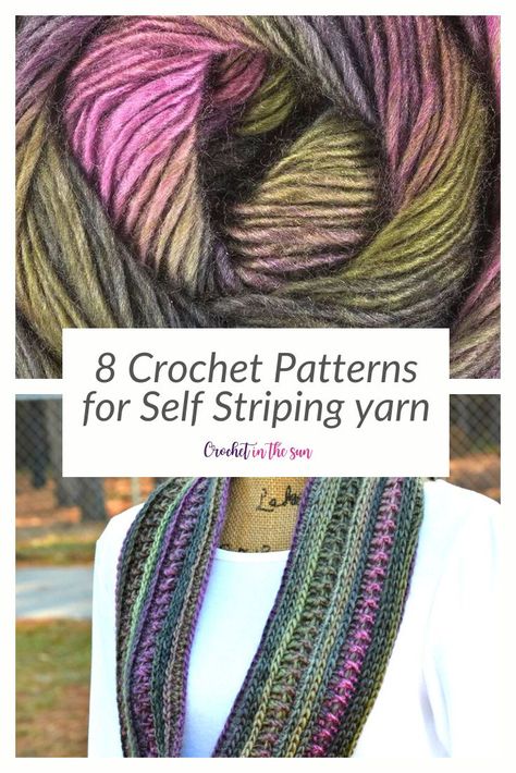 Crochet Patterns Using Variegated Yarn, Crochet Scarf Self Striping Yarn, Crochet Patterns For Self Striping Yarn, Lion Brand Landscapes Crochet Patterns, Sugarwheel Cotton Crochet Patterns Free, Verigated Yarn Patterns, Gradient Yarn Crochet Pattern, Facets Yarn Crochet Pattern, Lion Brand Ferris Wheel Yarn Patterns