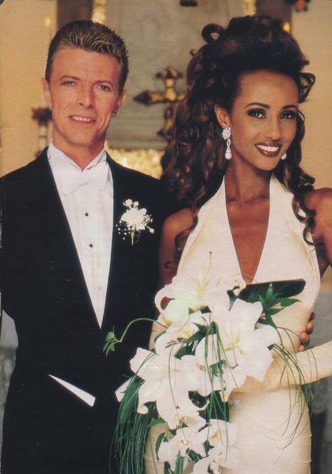 David Bowie and Iman's wedding (one of them) David Bowie And Iman, Bowie And Iman, Iman Bowie, Top Wedding Songs, Famous Brides, Angela Bowie, Wedding Dress Halter Neck, Iman And David Bowie, Famous Weddings