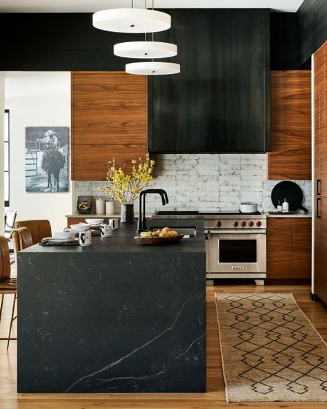 7 New Kitchens With Dark and Moody Elements Dark And Moody Interiors, White Kitchen Appliances, Moody Interiors, Island Countertops, Interior Design Software, Dark And Moody, Kitchen Photos, Stylish Kitchen, Shop Interiors