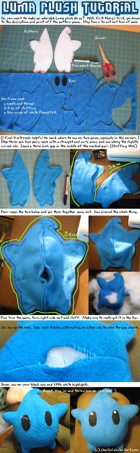 Luma Plush Tutorial by clearkid on DeviantArt Luma Plush Pattern, Fleece Plush Pattern, Luma Plush, Rosalina Costume, Plush Sewing Patterns, Plushies Diy, Trendy Sewing Projects, Cute Diy Projects, Cute Sewing Projects