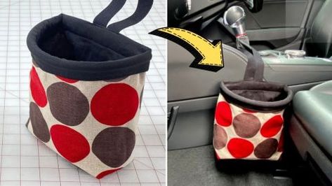 Mini Car Trash Can, Car Trash Can Sewing Pattern, Notches Sewing, Car Trash Bag Diy, Diy Car Trash Can, Trash Can Diy, Car Caddy, Mini Trash Can, Car Trash Can