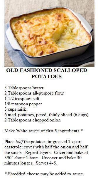 Old Fashioned Scalloped Potatoes ** Add some garlic beef, veggies and cheese = casserole to be all casseroles!! Old Fashioned Scalloped Potatoes, Garlic Beef, Cheese Casserole, Scalloped Potatoes, Potato Casserole, Potato Dishes, Side Recipes, Veggie Dishes, Vegetable Dishes