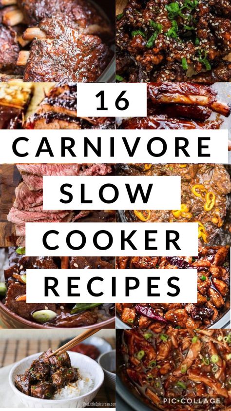 16 Slow Cooker Carnivore Recipes Packed with Protein #moodandhealth #slowcooker #crockpot #carnivore #beef #steak #ribs #roast Carnivore Diet Recipes, Carnivore Meals, Caveman Diet Recipes, Slow Cooker Korean Beef, Slow Cooker Steak, Carnivore Recipes, Recipes Meat, Caveman Diet, Meat Diet