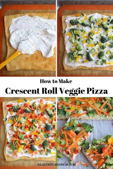 Homemade Dill Dip, Crescent Roll Veggie Pizza, Cold Veggie Pizza, Veggie Pizza Recipe, Crescent Roll Pizza, Dill Dip, Eat Veggies, Crescent Roll Recipes, Veggie Pizza