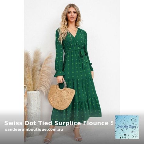 😍 Swiss Dot Tied Surplice Flounce Sleeve Dress 😍 by Sandee Rain Boutique starting at $154.00 * Features: Swiss dot * Sheer: Opaque * Stretch: No stretch * Body: Not lined * Material composition: 100% polyester * Care instructions: Machine wash cold. Tumble dry low. * Imported * Product measurements: S:Bust 37.40 in, Sleeve Length 25.59 in, Waist 25.59 in, Shoulder 14.76 in, Length 51.97 in M:Bust 38.98 in, Sleeve Length 25.98 in, Waist 27.17 in, Shoulder 15.16 in, Length 52.36 in ... Winter Attire, Casual Belt, Weave Style, Flounce Sleeve, Vestido Casual, Daily Dress, Swiss Dot, Everyday Dresses, Romper With Skirt