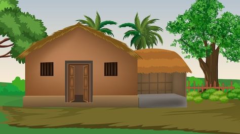 Imagine 3d | Freepik Village Background, Free Green Screen Backgrounds, Hand Art Kids, 1st Birthday Girl Decorations, Indian House, Photoshop Backgrounds Backdrops, Mud House, House Cartoon, Free Green Screen