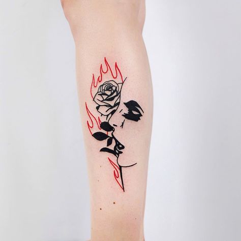 Burning Flower Tattoo, Flame Rose Tattoo, Burning Rose Tattoo, Rose Tattoo Outline, Burning Rose, Bestie Tattoo, Best Tattoos For Women, Top Tattoos, Tattoo Outline