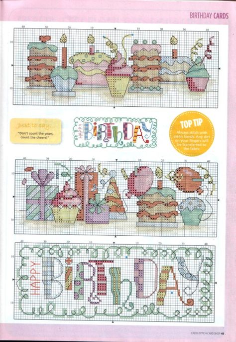 Gallery.ru / Фото #39 - Cross Stitch Card Shop 091 - Chispitas Cross Stitch Birthday, Birthday Cross Stitch, Cupcake Cross Stitch, Kids Alphabet, Stitch Birthday, Stitch Cards, Baby Cross Stitch Patterns, Cross Stitch Kitchen, Holiday Cross Stitch