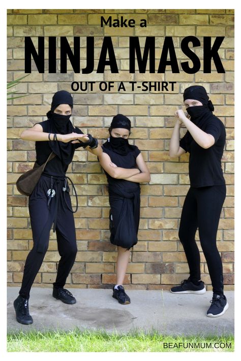 Turn a T-Shirt Into a Ninja Mask – Be A ... Ninja Hood Diy, Diy Ninja Custome Halloween, Diy Superhero Costume For Kids, Ninja Mask Diy, Ninja Face Mask, Ninja Dress, Adult Costumes Diy, Diy Ninja, Diy Costumes Men