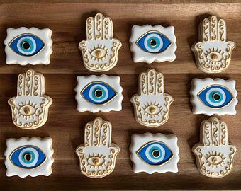 Evil Eye Cookies, Vanilla Sugar Cookies, Ocean Birthday Party, Evil Eye Art, Hand Evil Eye, Vanilla Sugar Cookie, Baking Cocoa, Royal Icing Decorations, Fancy Cookies