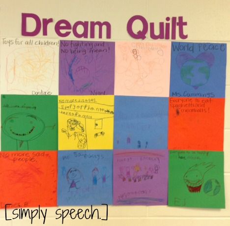 simply speech: We Can Dream Like Dr. Martin Luther King!-Dream Quilt for MLK Jr. Day. Pinned by SOS Inc. Resources.  Follow all our boards at http://pinterest.com/sostherapy  for therapy resources. Martin Luther King Jr Kindergarten, Mlk Lesson Plans, Martin Luther King Art, Writing Speech, Martin Luther King Jr Crafts, Mlk Crafts, Martin Luther King Activities, Mlk Activities, Martin Luther King Jr Activities