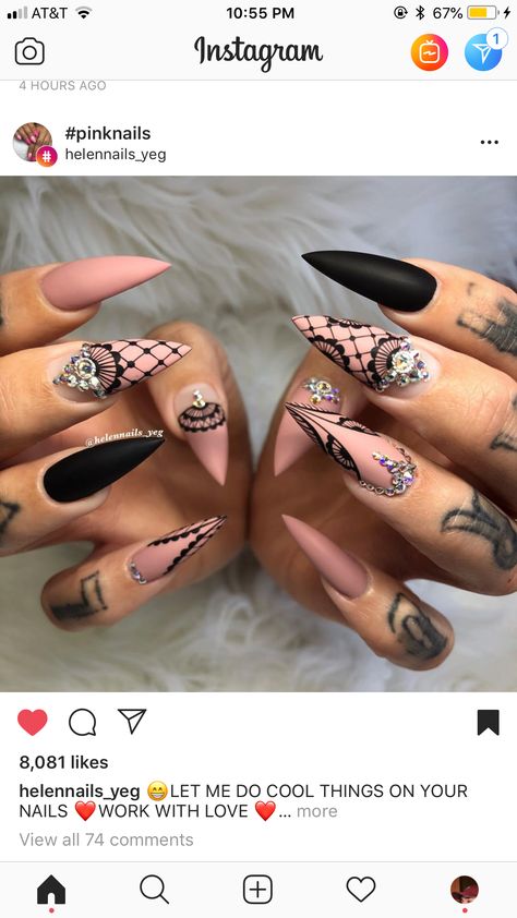 Ballerina Nail Art Design, Black Bling Nail Designs, Fishnet Nail Design, Corset Nails Designs, Jeweled Nails Designs, Bohemian Nails Designs, Trendy Nail Designs Unique, Henna Nail Design, Burlesque Nails