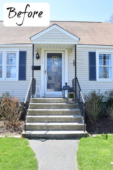 13+ Fascinating Concrete Front Steps Makeover Ideas for Curb Appeal Booster Front Steps Makeover, Steps Makeover, Concrete Front Steps, Cement Steps, Concrete Front Porch, Paint Concrete Patio, Front Door Steps, Front Porch Steps, Concrete Painting