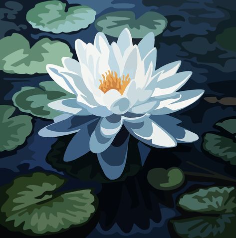 Lily Pad Background, Gouche Paint Ideas, Leaf Composition, Lotus Paintings, Whimsical Art Journal, Monochromatic Art, Lotus Flower Art, Lotus Painting, Design Art Drawing