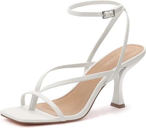 These square toe heels suit for party,work,date,wedding,cocktail,nightclub,travel or other special occasions,perfect to match dresses,skirts,T-shirts,jeans,shorts and any wear. Heel measures approximately 3.15 inches" White Strappy Heels, Strappy Shoes, Strappy Stilettos, Black Strappy Heels, Square Toe Heels, Wedding Cocktail, Stiletto Sandals, Women's Casual Style, Comfortable Heels