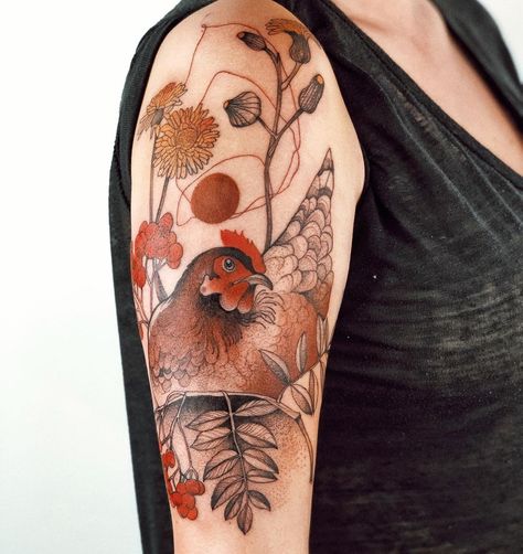 Nightingale Tattoo, Dzo Lama, Hen Tattoo, Vegan Tattoos, Chicken Tattoo, Polish Tattoos, Tattoo Time, Vegan Tattoo, Tattoos Inspiration