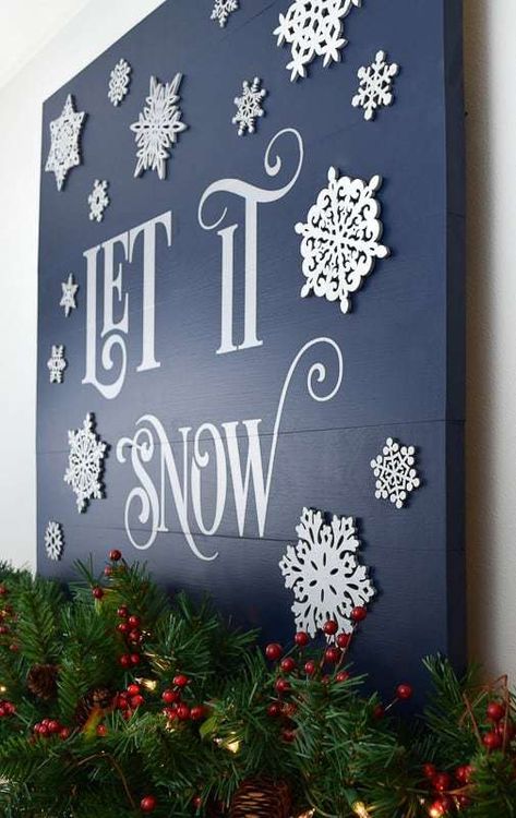 Paper Snowflake Craft, Let It Snow Wood Sign, Sweetheart Dance, Chalkboard Diy, Let It Snow Sign, Winter Display, Winter Paintings, Snow Signs, Snow Party