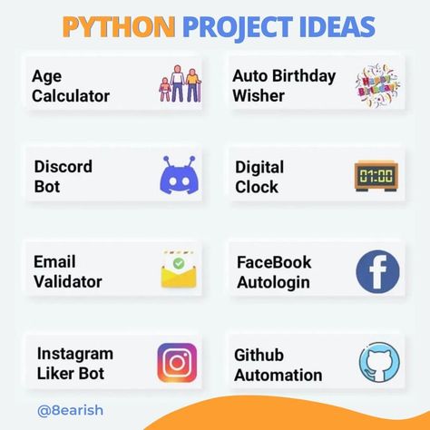 Python project ideas for beginners.

#pythonprogramming #python #programming #coding #programmer #programmingmemes #coder #javascript #computerscience #machinelearning #java #programminglife #pythoncode #developer #datascience #codinglife #html #programmingisfun #javaprogramming Javascript Projects For Beginners, Python Projects Ideas, Javascript Projects, Python Projects, Java Programming, Python Programming, Program Ideas, Learn To Code, Deep Learning