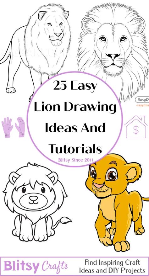 25 Easy Lion Drawing Ideas - How to Draw a Lion Lion Drawing Ideas, Lion Cartoon Drawing, Lion Drawing Simple, Draw A Lion, Lion Face Drawing, Sketch Outline, Lion Sketch, Lion Family, Lion Drawing