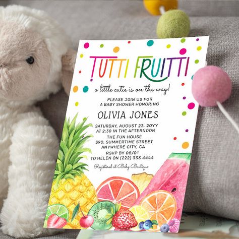 Baby Shower Summer, Shower Foods, Baby Shower Fruit, Fruit Baby, Kiwi Strawberry, Baby Shower Gender Neutral, Gender Neutral Baby Shower Invitations, Summer Baby Shower, Baby Shower Templates