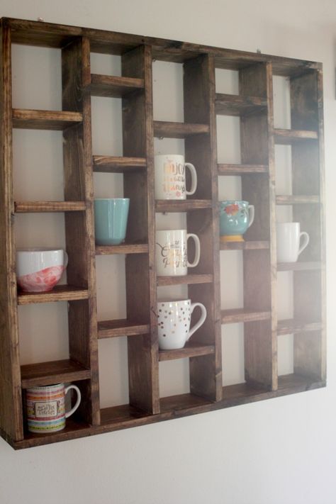 Kitchen Display Rack, Coffee Mug Racks, Mug Shelf Diy, Mug Shelf Display Diy, Mug Cupboard, Diy Mug Shelf, Mug Display Ideas Craft Show, Starbucks Mug Display Ideas, Diy Coffee Shelf