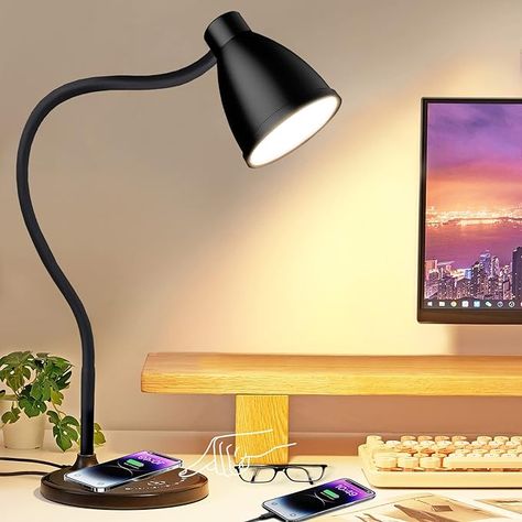 Libreath Desk Lamp with USB Charging Port, Table Lamp Wireless Charger, Dimmable Dorm Lamp 5 Colors 7 Brightness Levels Touch Reading Lamps for Bedside Table, Gooseneck LED Desk Light for Home Office - Amazon.com Dorm Lamp, Reading Lamps, Led Desk Lighting, Led Desk, Desk Light, Reading Lamp, Wireless Charger, Bedside Table, Desk Lamp