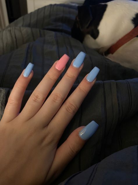 Sky Blue Nails, Light Blue Nails, Baby Blue Nails, Peach Nails, Light Pink Nails, Birthday Nails, Nails Inspo, Pink Ring, Cute Acrylic Nails