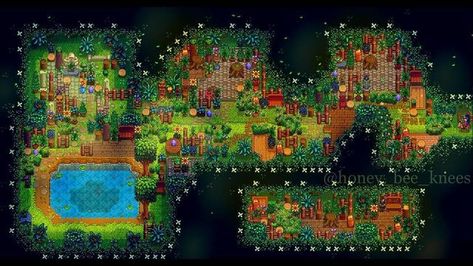 Stardew Valley Cindersap Forest, Secret Forest Stardew Valley, Stardew Valley Fruit Bat Cave Design, Secret Woods Stardew, Stardew Valley Secret Woods, Stardew Valley Map, Stardew Inspiration, Stardew Layout, Stardew Ideas